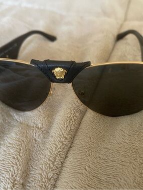 Versace Black & Gold Medusa Aviator Sunglasses
